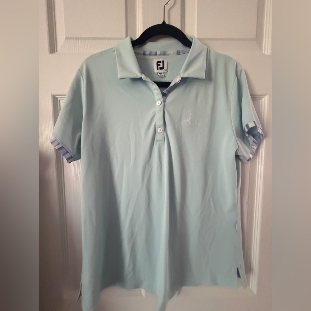 FootJoy Women’s Light Aqua Polo with Subtle Purple-Stripe Trim